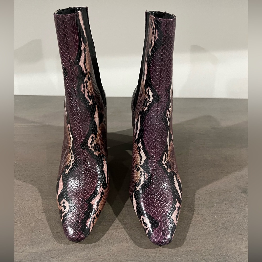 Donald J. Pliner Plum Snake-Print Pointed Ankle Booties